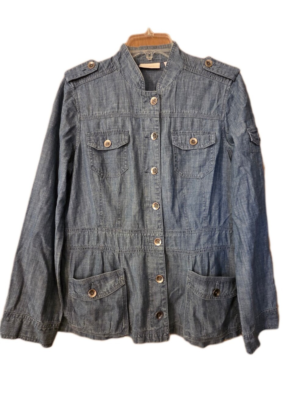 Chico's Chambray Blue Denim Shacket 100% Cotton Boho Utility Indie Size Medium